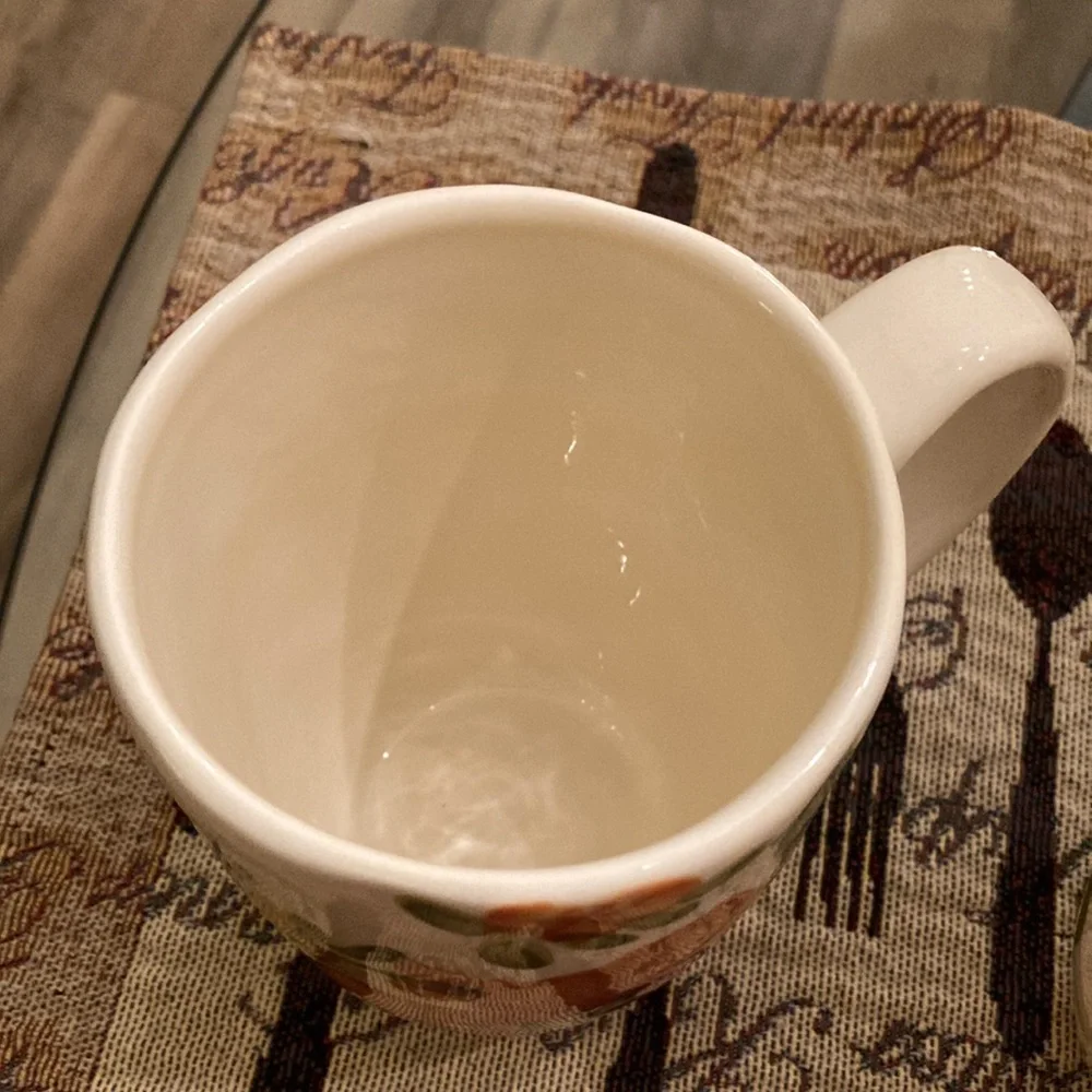 Pier 1 Imports Antoinette Floral Cream Hand Painted Earthenware Mugs (2)